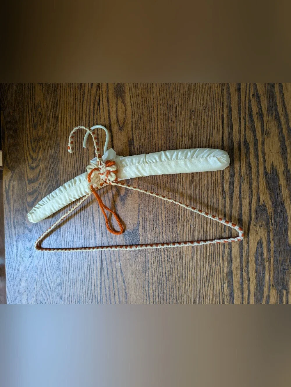 Set Of Two Clothes Hangers, 1 Hand Crocheted, 1 Padded Satin.
